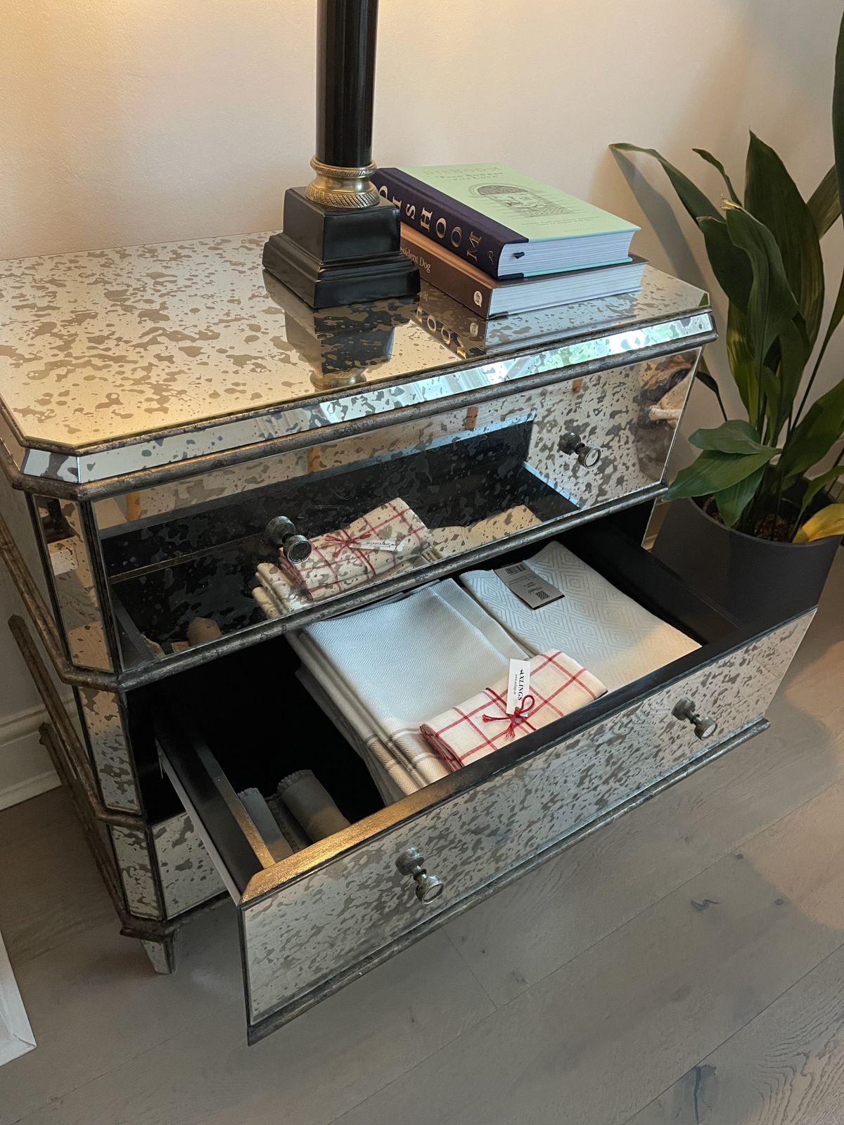 Set Of Two Antiqued Mirror Chest Of Drawers (Paolo Moschino)