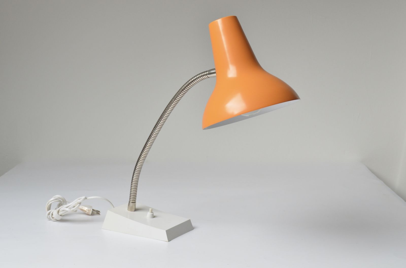 Vintage Metal Orange Desk Lamp By Sis Germany Model 38, 1970s New Old Stock photo furniture