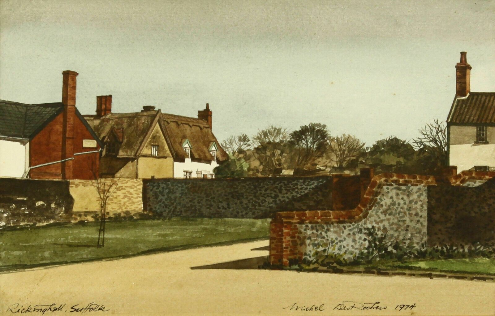 Watercolour By Michel Desrochers. Titled "Rickinghall, Suffolk" photo furniture