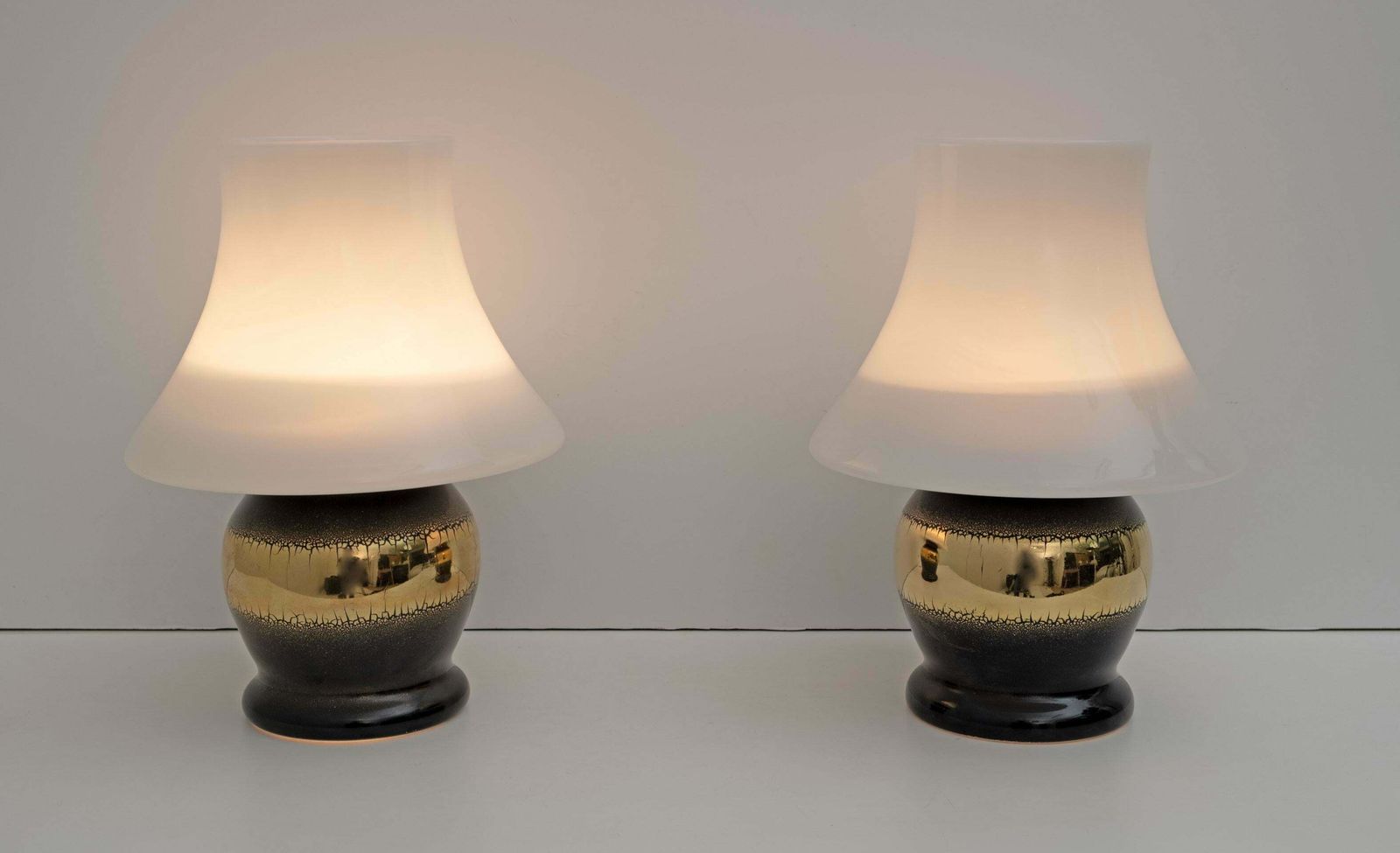 Mid Century Modern Italian Murano Glass Mushroom Table Lamps, 1970s, Pair photo for sale