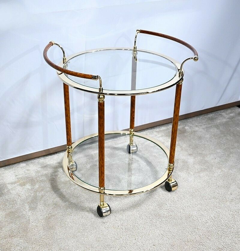 Glass And Gold Metal Rolling Table – 1980 photo furniture