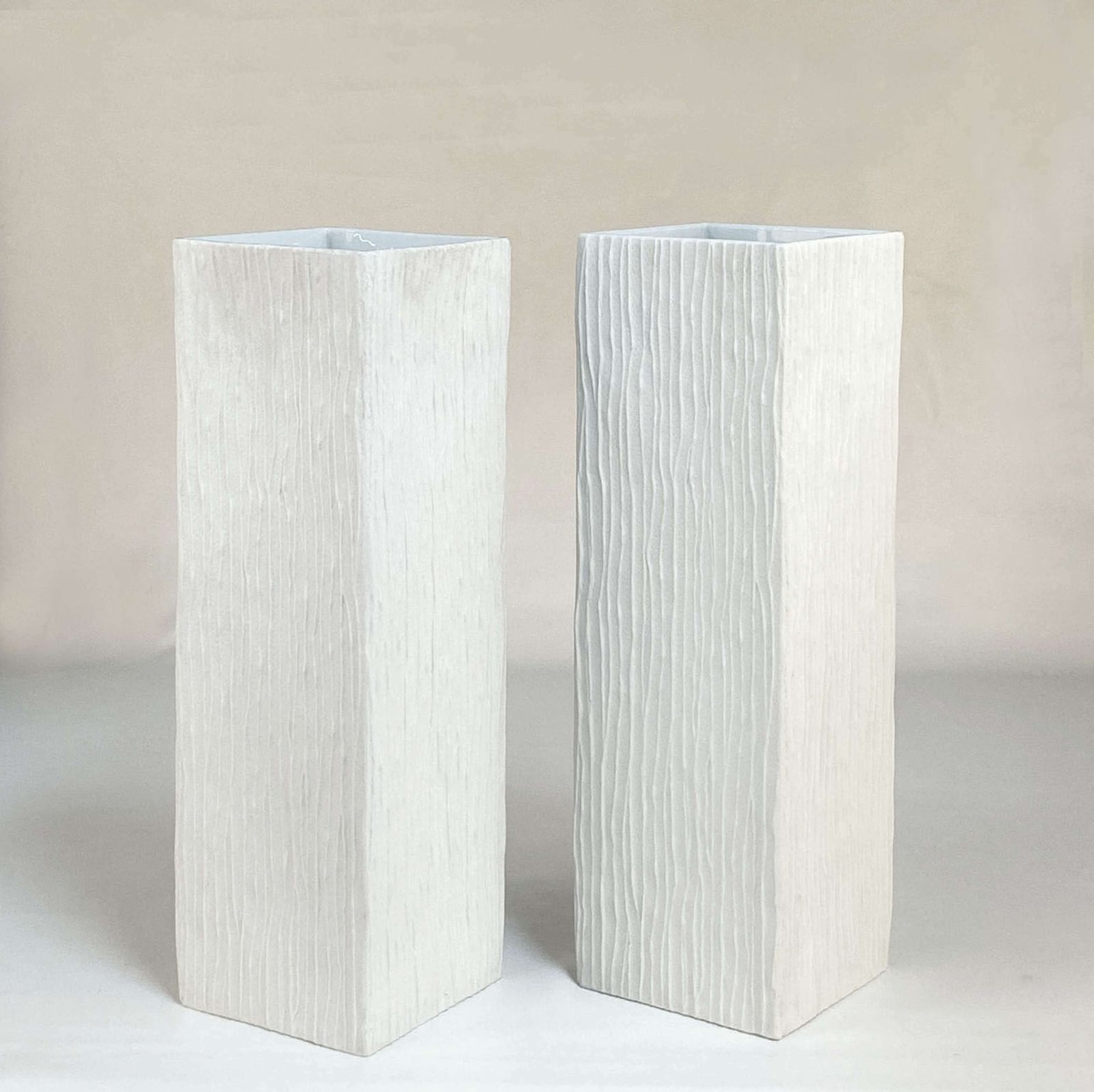 Pair Of Large White Square Relief Vases By Hutschenreuther photo vinterior