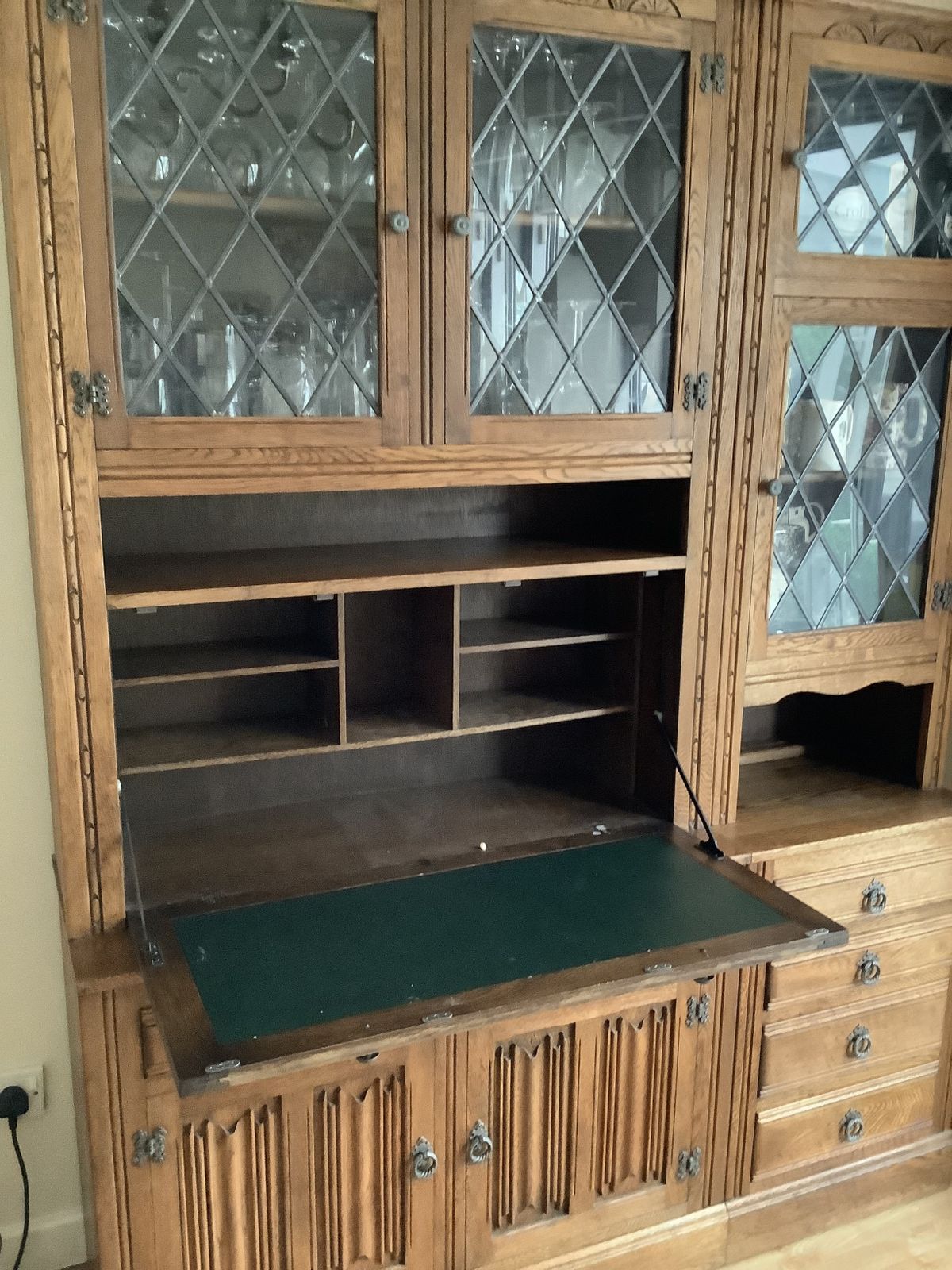 Dresser Consisting Of 4 Parts Including A Bureau, Glass Display,Leaded Glass photo for sale