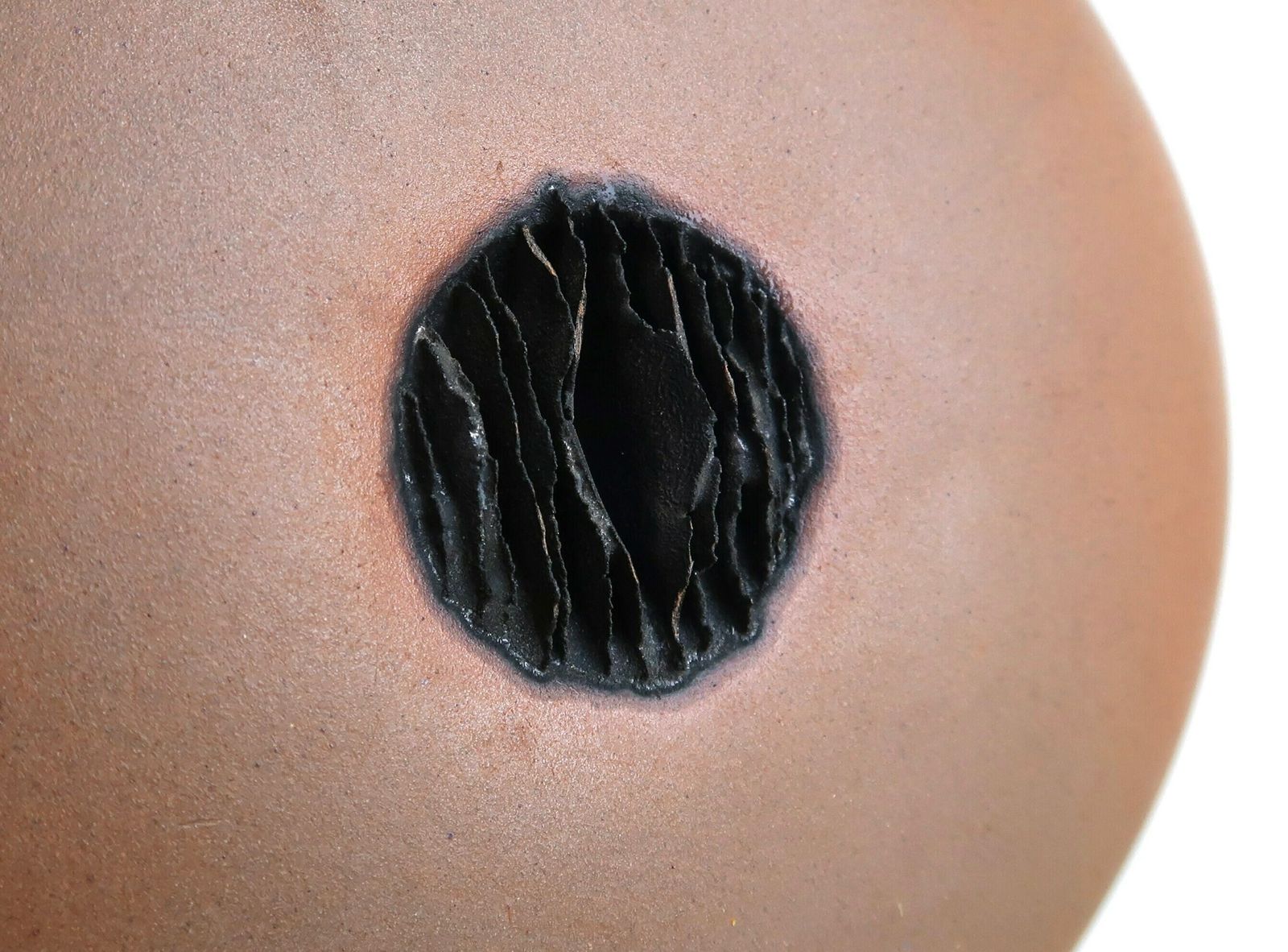 French Vintage Abstract Ceramic Sculpture, 1980s / Noguchi, Sphere, Art, Brown Black, photo for sale