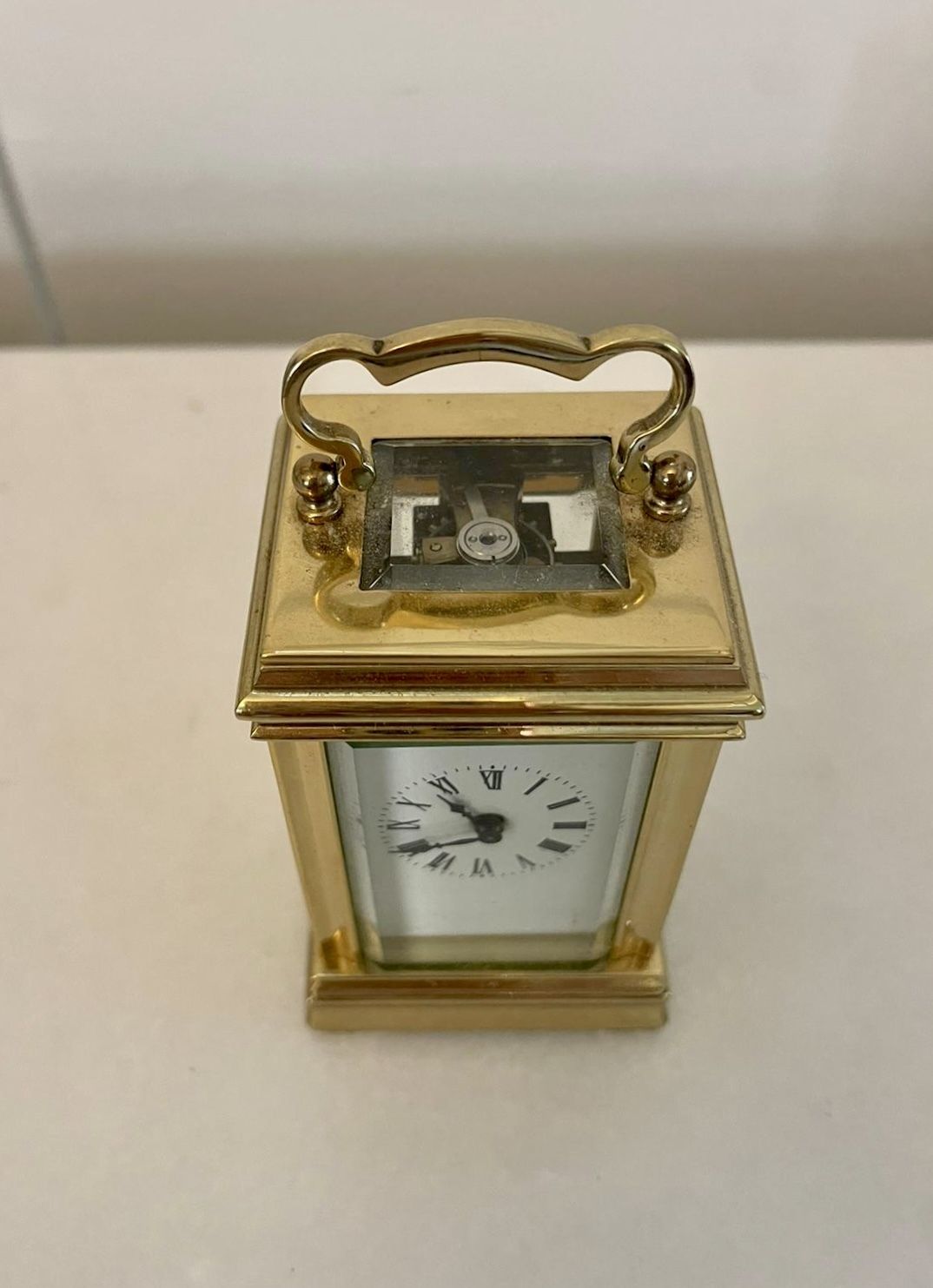 Antique French Quality Brass Miniature Carriage Clock photo vinterior