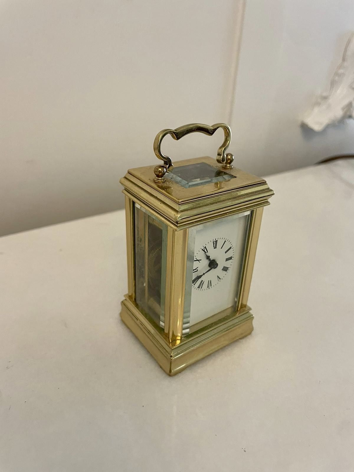 Antique French Quality Brass Miniature Carriage Clock photo vintage
