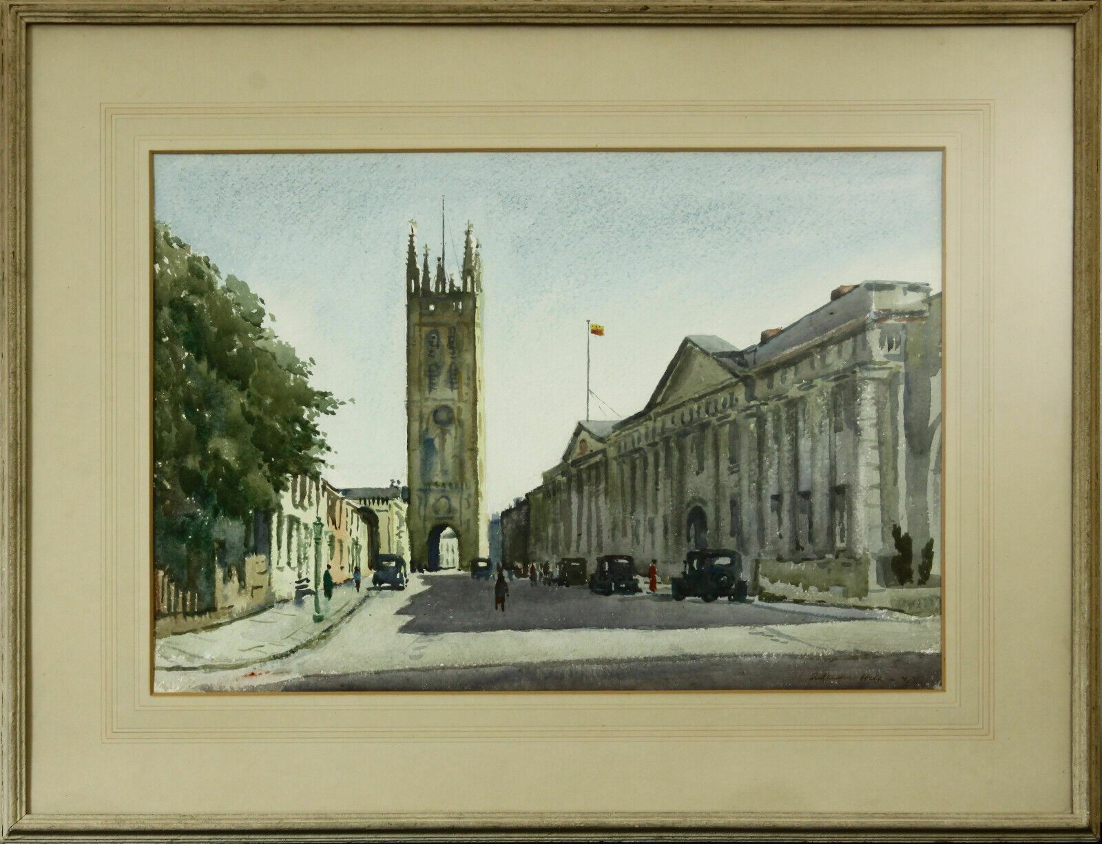 Watercolour By Adrian Hill. Stand Alone Church Tower In A City