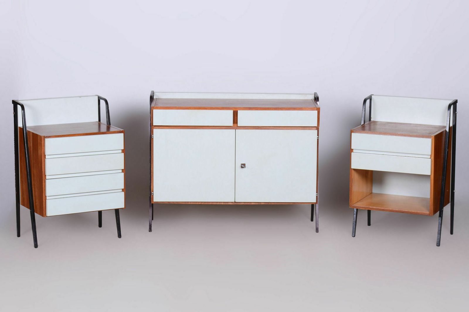 Restored Midcentury Cabinet Set, Mahogany, Revived Polish, Central Europe, 1950s