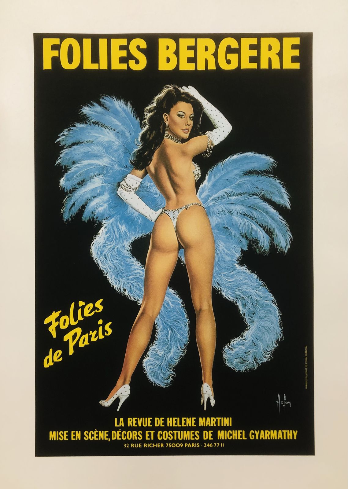 Alain Aslan, 80s   Folies Bergere   Advertising Vintage Affiche Linen Backed photo furniture