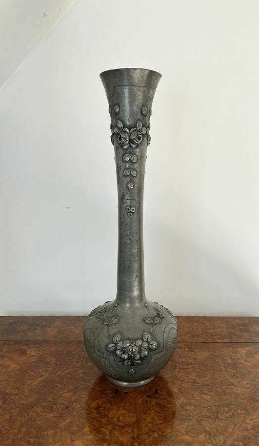 595.0 Large Antique 19th Century French Quality Pewter Vase photo
