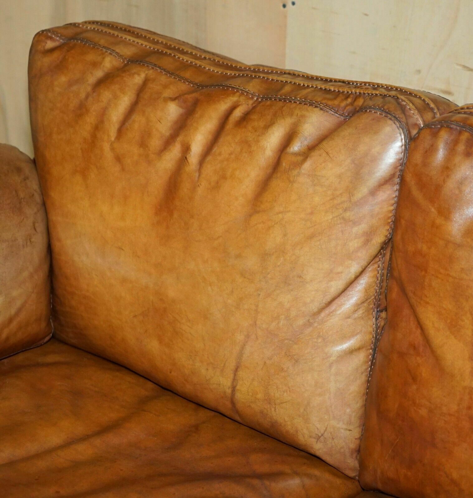 Vintage Brown Leather Roche Bobois Mid Century Modern Contemporary Sofa photo Furniture