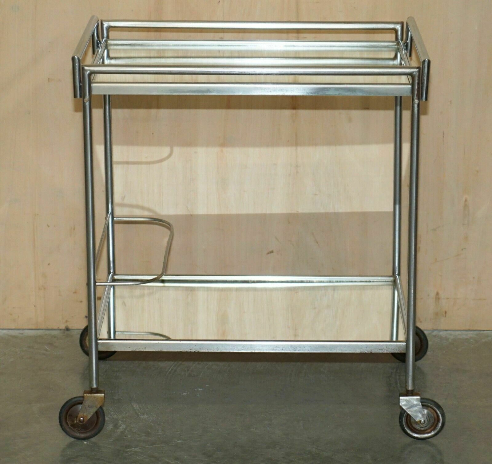 Antique Art Deco Circa 1920's French Mirrored Glass Chrome Tea Cake Trolly photo furniture