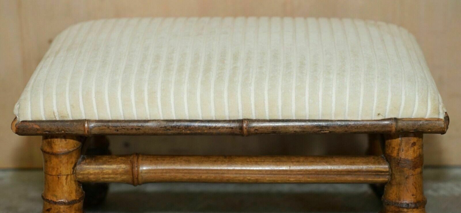 Small Antique Circa 1880 Aesthetic Movement Bamboo Carved Chinese Footstool photo for sale
