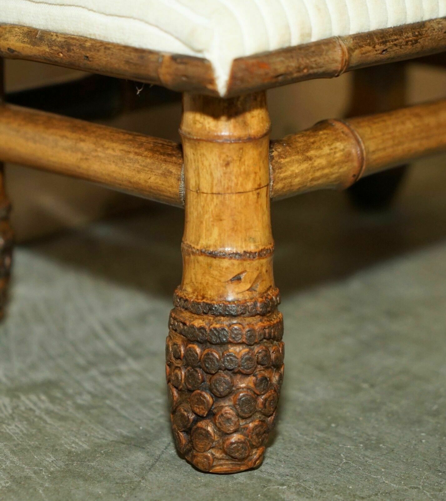 Small Antique Circa 1880 Aesthetic Movement Bamboo Carved Chinese Footstool photo buy