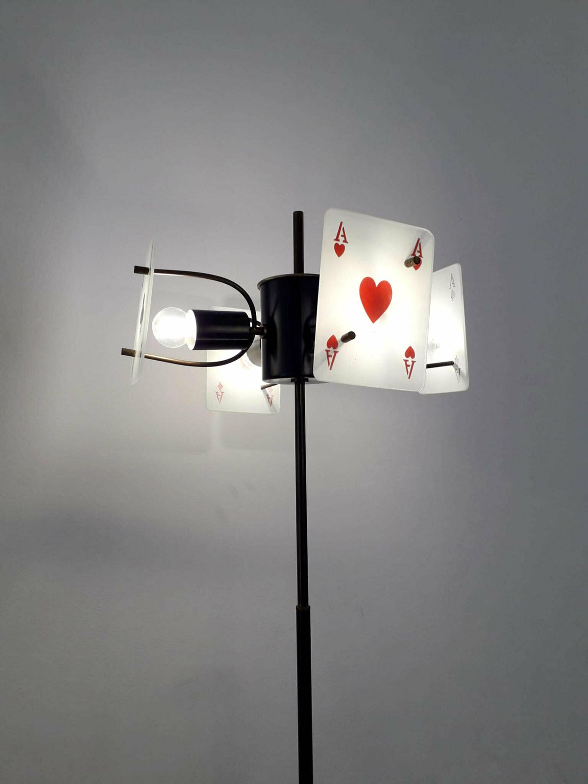 Rare Vintage Italian Midcentury Floor Lamp With 4 Poker Glass Diffusers Mounted On Black Metal Frame And Marble Base / Made In Italy, Circa 1960s   Me photo 2603.2291999999998