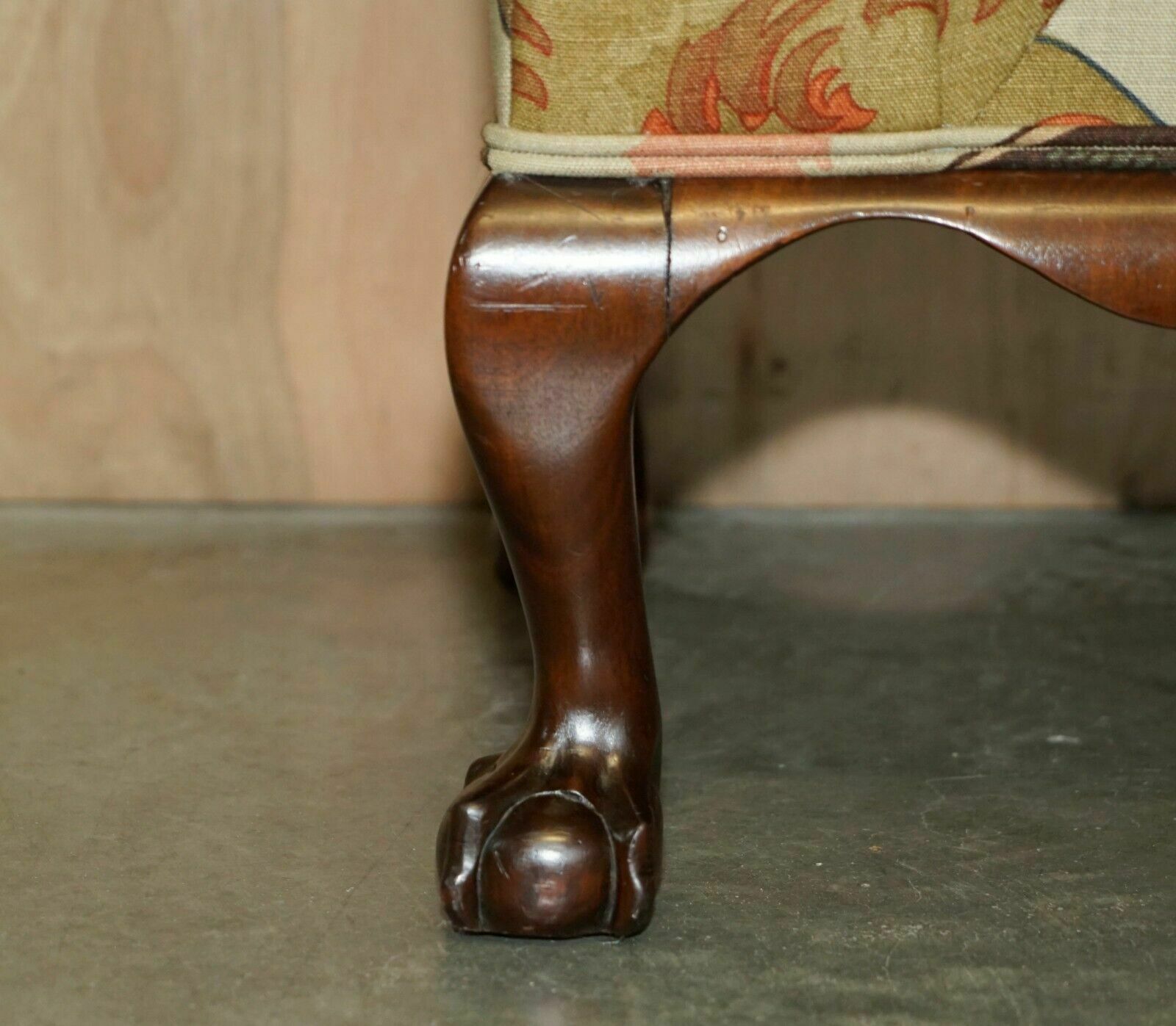 Antique Claw & Ball Foot Hall Bench Window Seat In Mulberry Flying Duck S Fabric photo buy