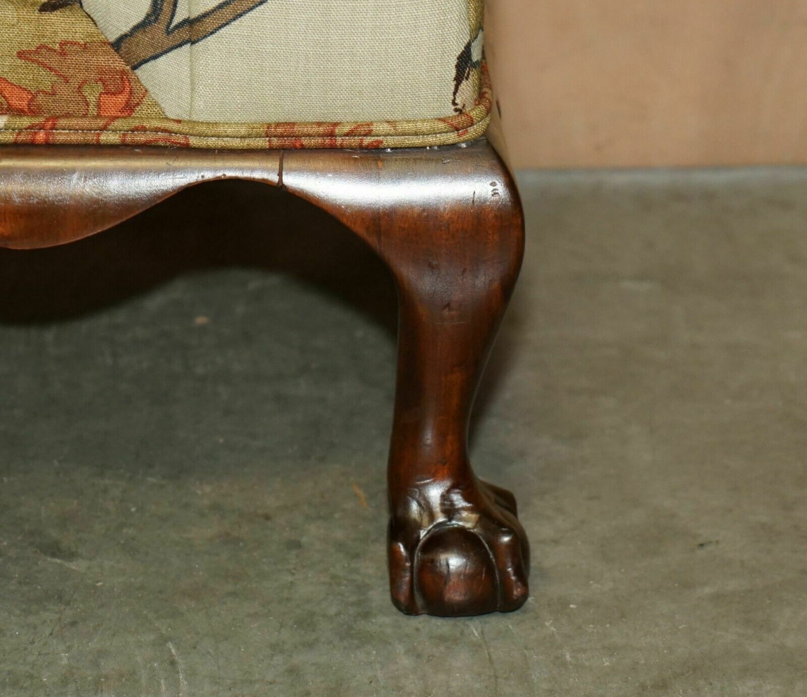 photo buy Antique Claw & Ball Foot Hall Bench Window Seat In Mulberry Flying Duck S Fabric