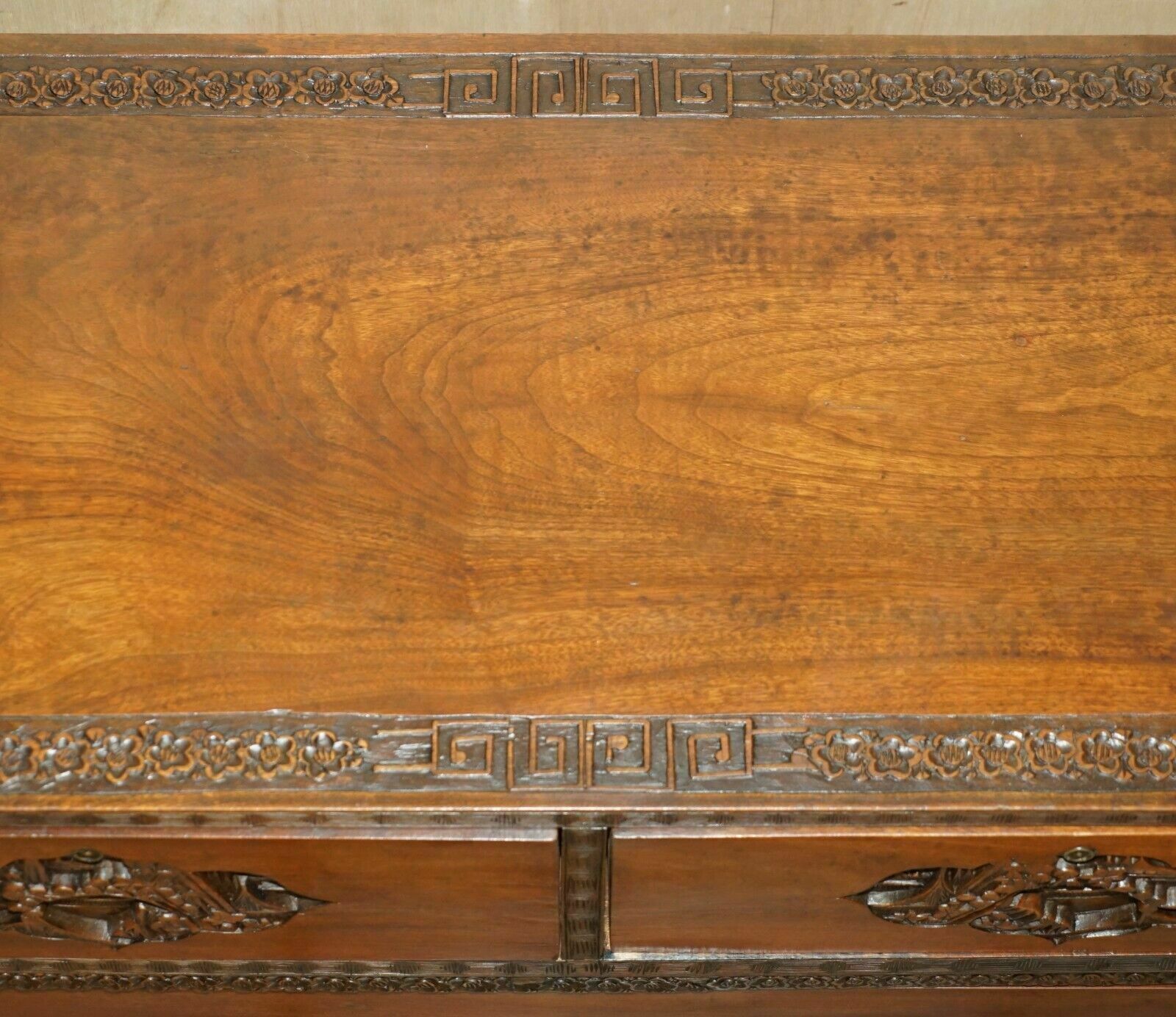 photo vintage Antique Chinese Hand Carved Circa 1890 Chest Of Drawers Very Detailed Handles