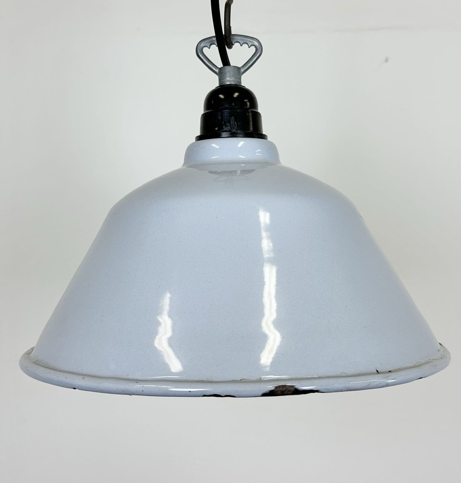 Industrial French Grey Enamel Factory Pendant Lamp, 1960s photo Lighting
