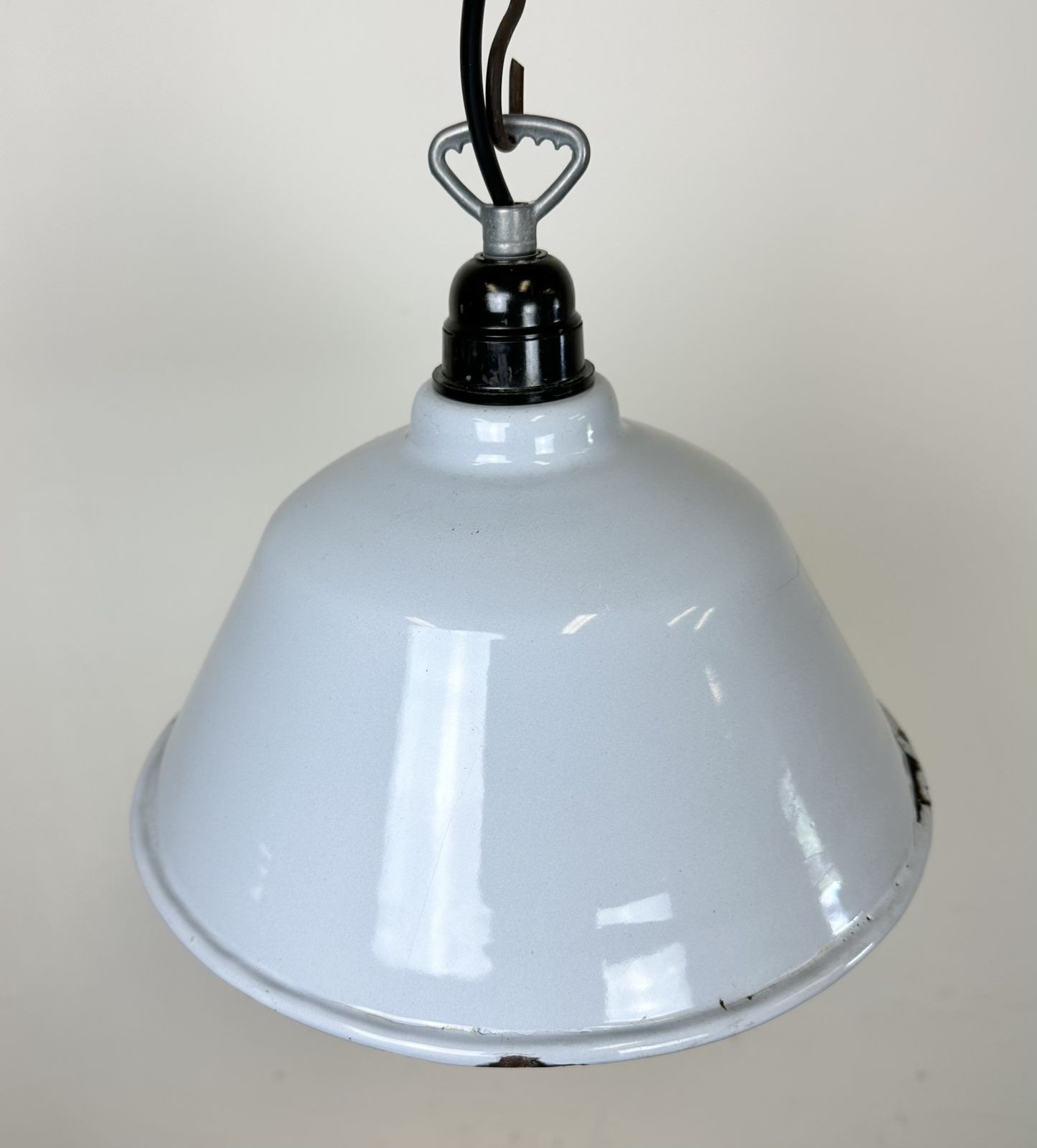 Industrial French Grey Enamel Factory Pendant Lamp, 1960s photo buy