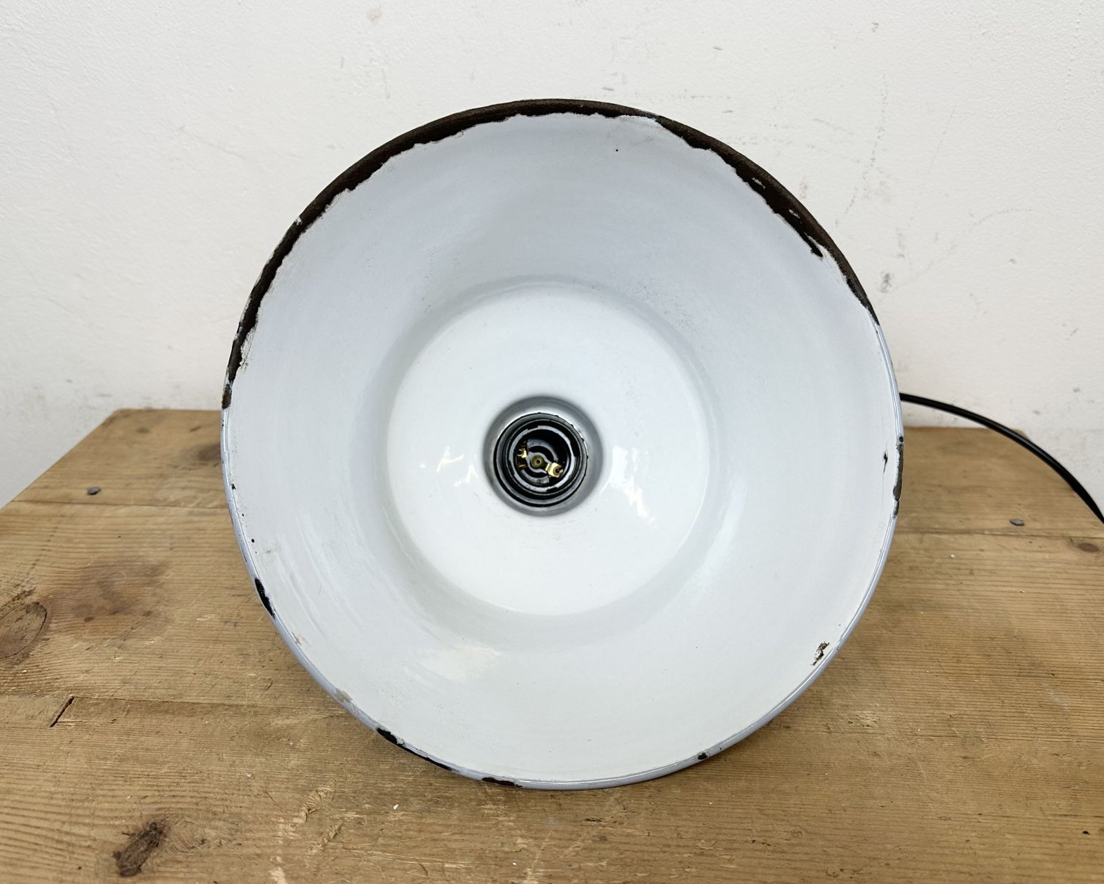 179.0 Industrial French Grey Enamel Factory Pendant Lamp, 1960s photo