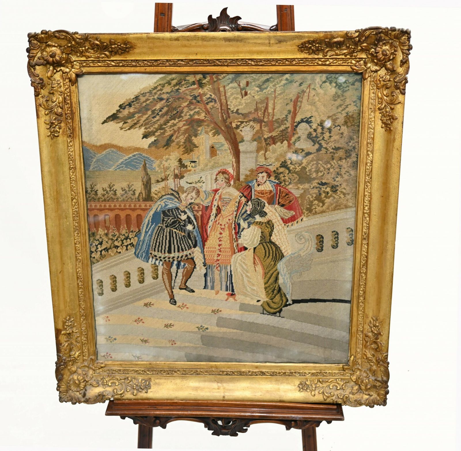 Italian Antique Tapestry Tuscan Nobleman Gilt Frame 1880 photo furniture