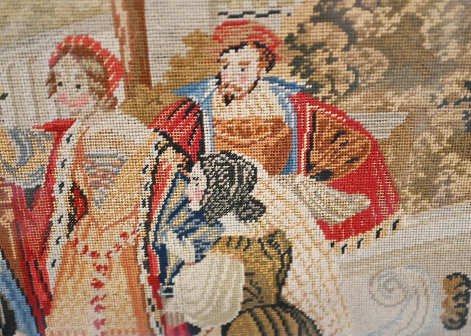 Italian Antique Tapestry Tuscan Nobleman Gilt Frame 1880 photo 1275.0