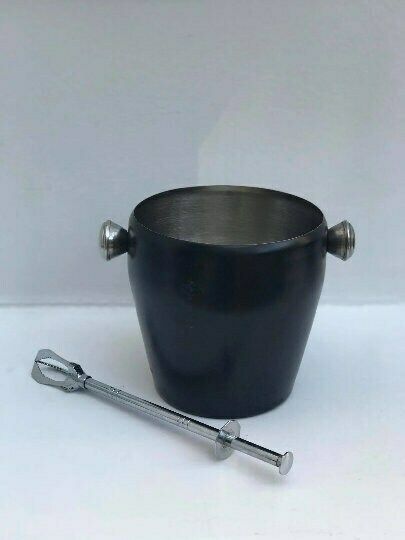 Vintage Black Ice Bucket Mid Century Stainless Steel Bar Cart Styling Barware Gift For Him Industrial Bar photo 100.0