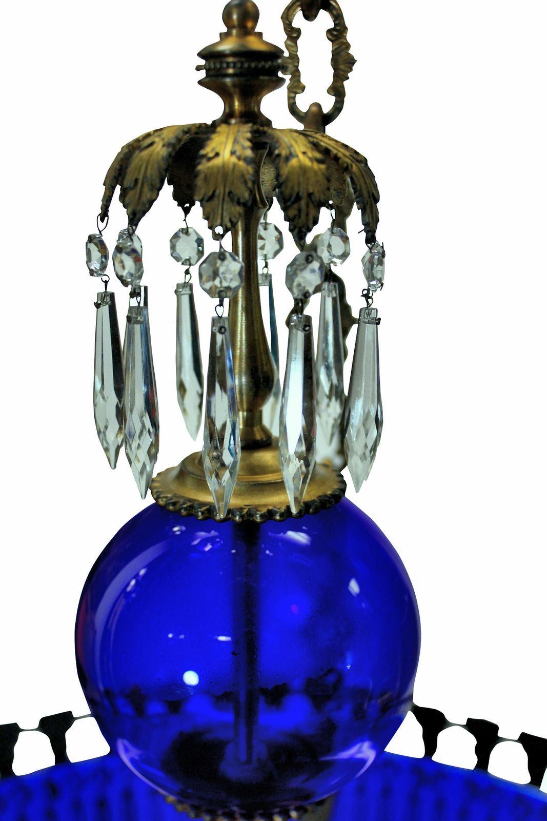 A Baltic Blue Glass & Gilt Bronze Corona Chandelier photo Lighting