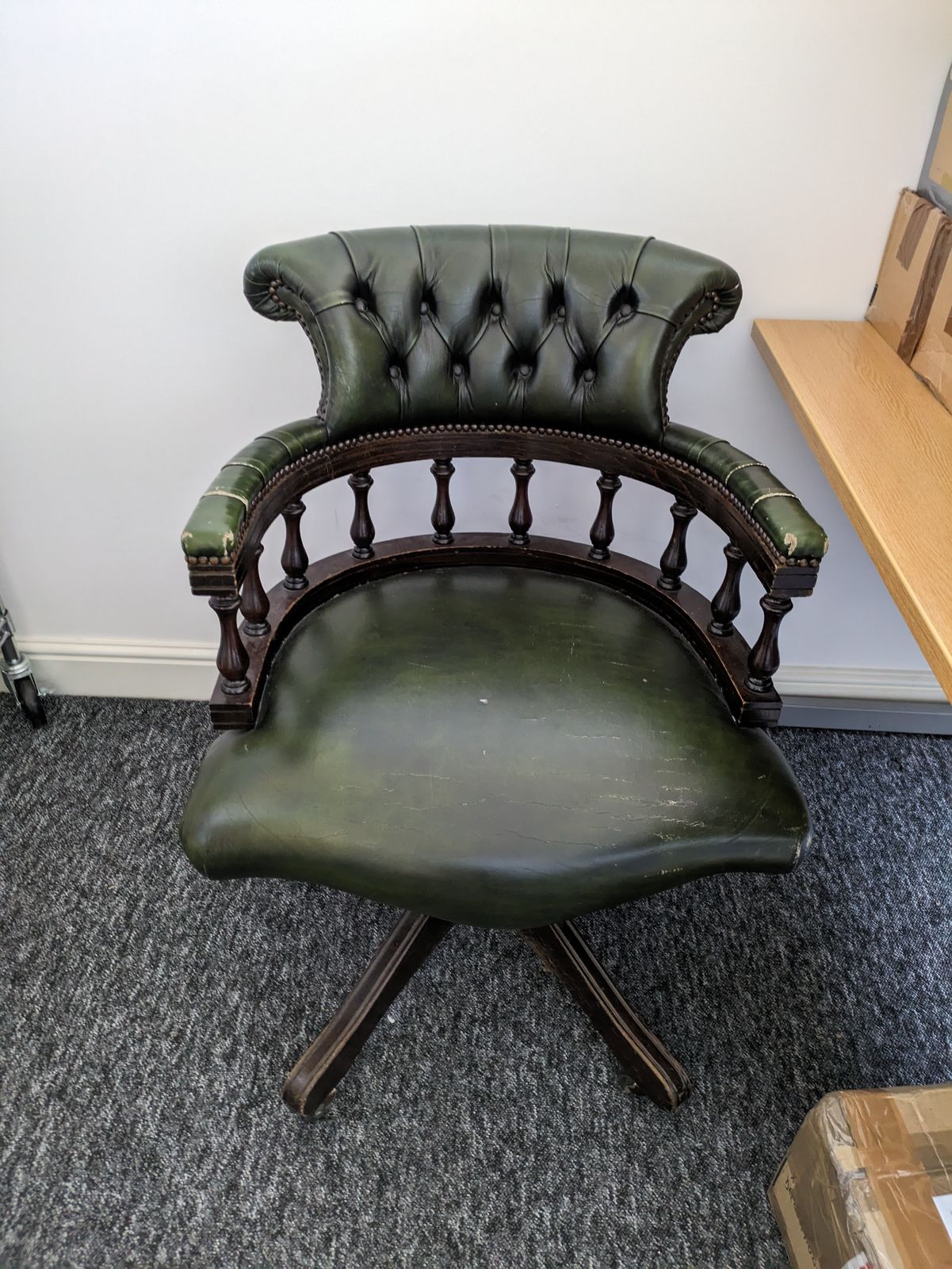 2 X Victorian Green Leather Tub Captain Chairs