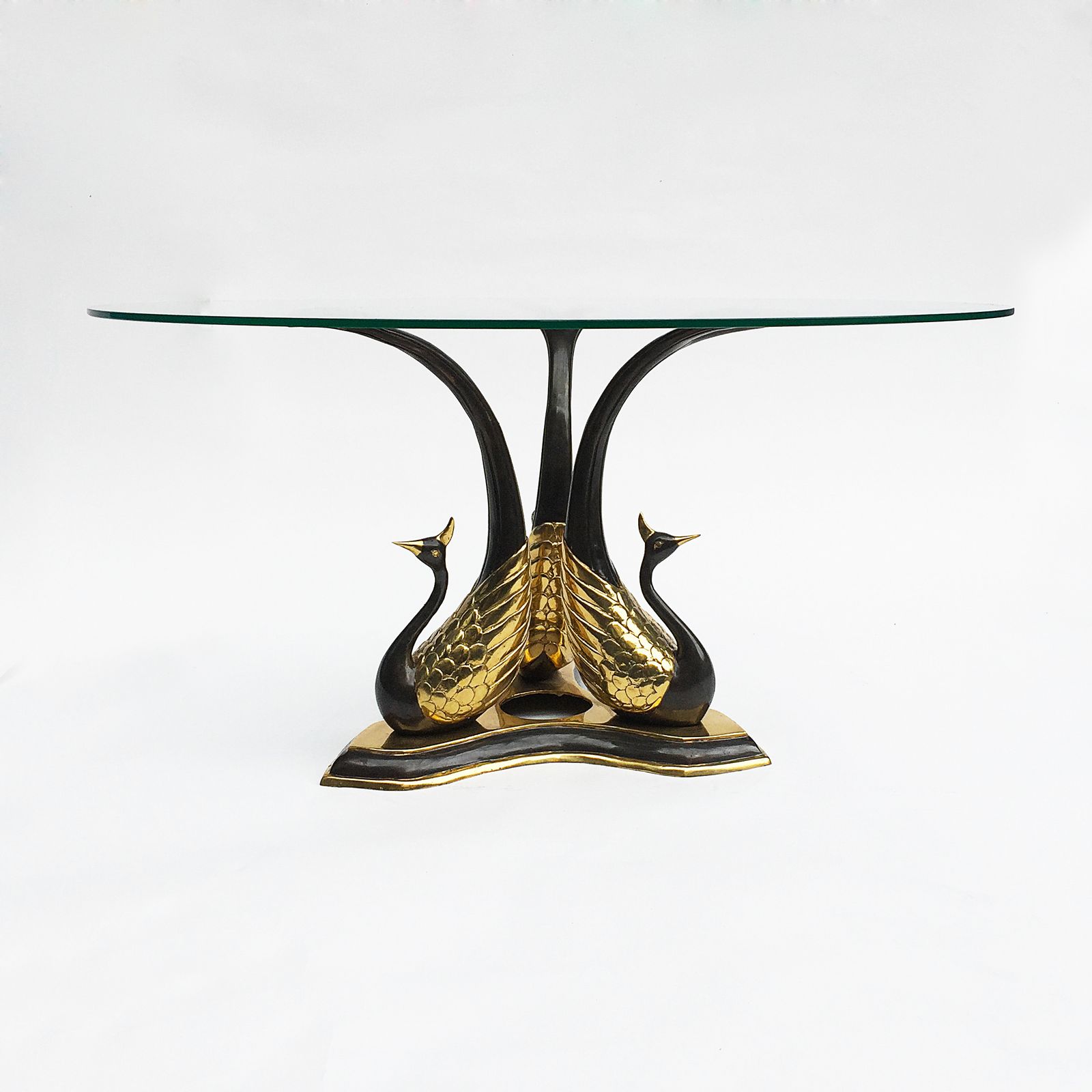Brass Peacock Side Or Coffee Table Hollywood Regency Glam Willy Daro Glass 1970s photo vinterior