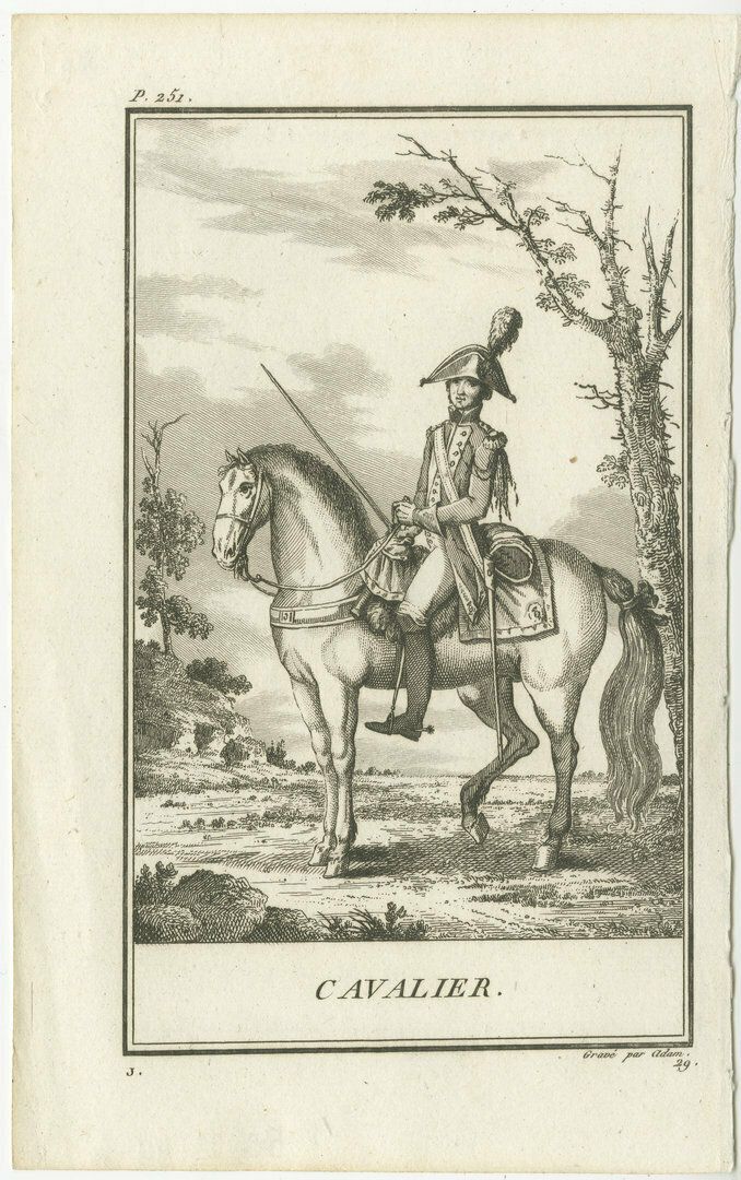 Set Of 2 Antique Horse Riding Prints, Cavalry Officer, Cavalry Soldier photo for sale