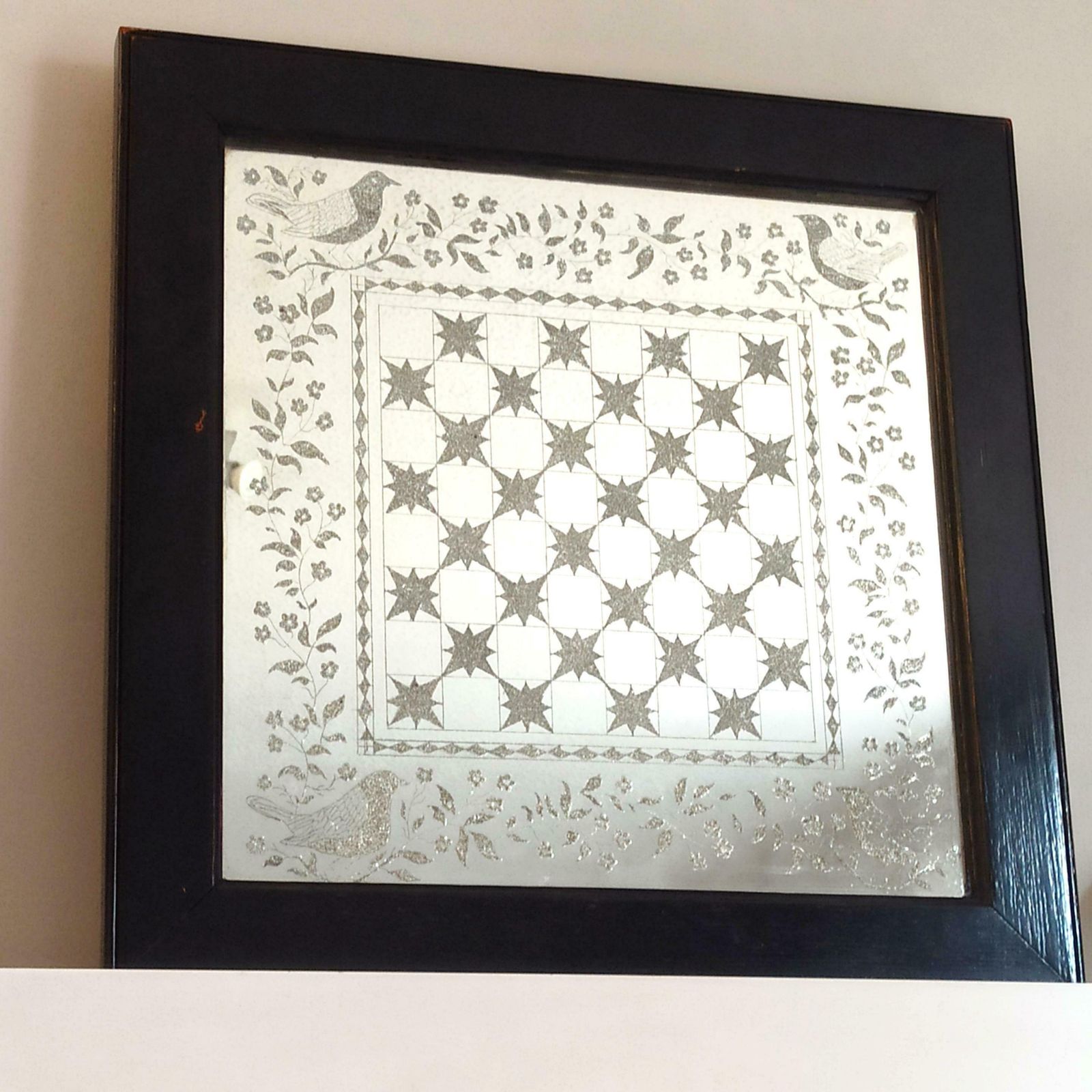 Fantastical Folk Art  Reverse Glass Cut Glass Mirror