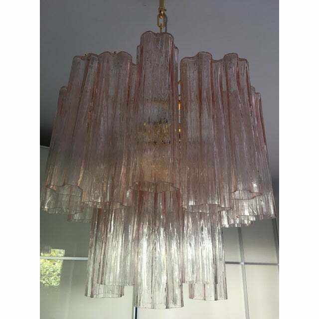 Pink Murano Glass Style Tronchi Venini Chandelier, Lot Of 2 Or A Pair Of Chandeliers photo vinterior