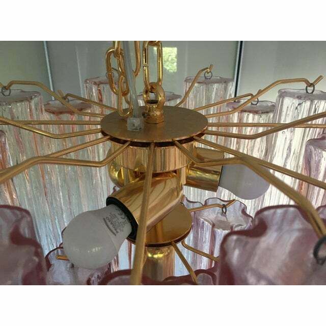 Pink Murano Glass Style Tronchi Venini Chandelier, Lot Of 2 Or A Pair Of Chandeliers photo buy