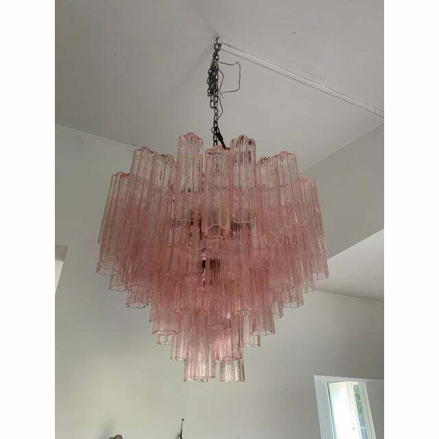 Murano Style Glass Sputnik Chandelier Pink And Brunito Metal Frame, Lot Of 2 Or A Pair Of Chandeliers photo vinterior