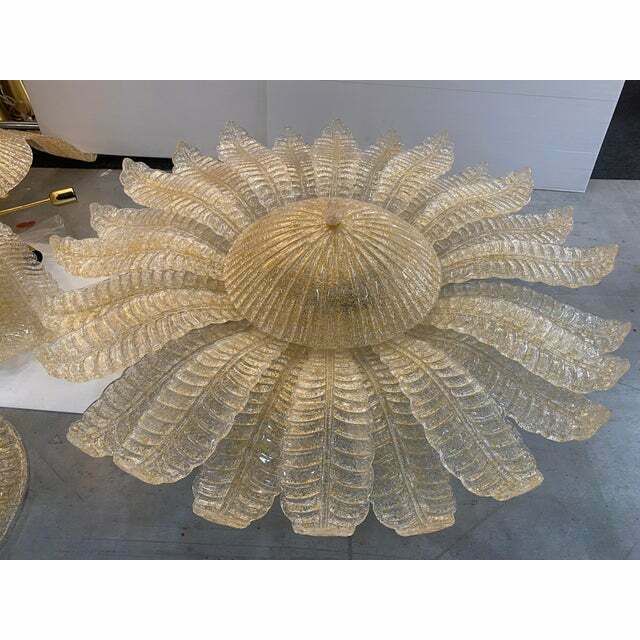 Contemporary Venetian Sunflwer Murano Glass Gold Flush Mount , Lot Of 2 Or A Pair Of Chandeliers photo furniture