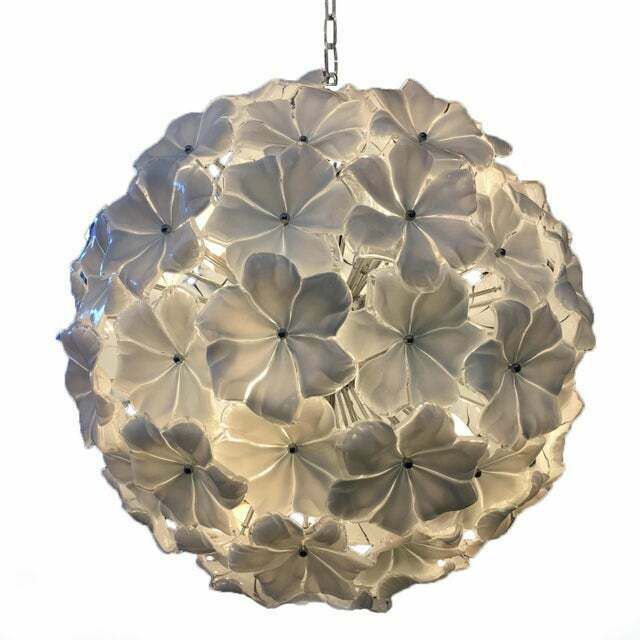Contemporary White Lotus Murano Glass Sputnik Chandelier , Lot Of 2 Or A Pair Of Chandeliers photo for sale