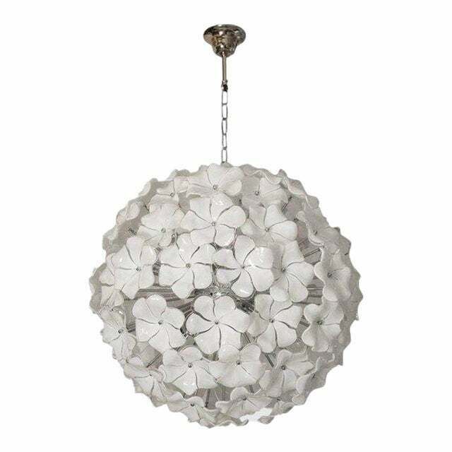 Contemporary White Lotus Murano Glass Sputnik Chandelier , Lot Of 2 Or A Pair Of Chandeliers photo Lighting
