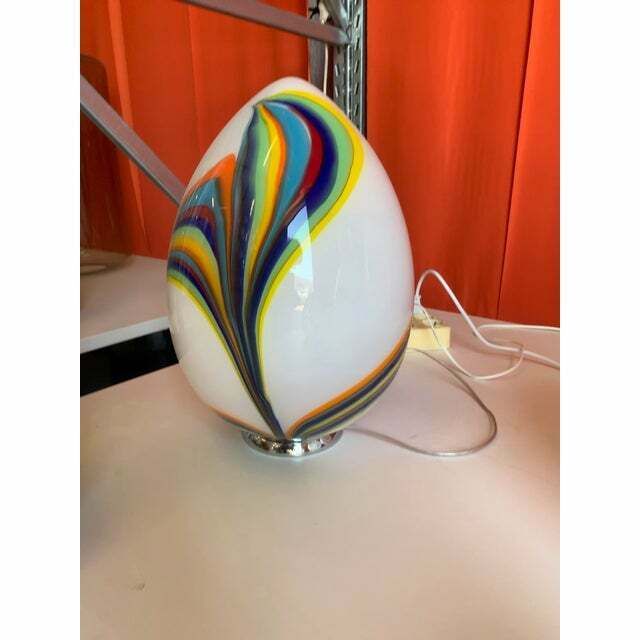 Murano Style Glass Multicolored Reeds White Egg Lamp ,  Lot Of 2 Or A Pair Of Chandeliers photo vintage