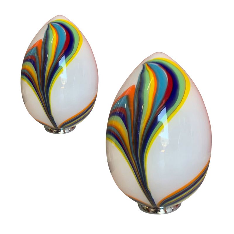 Murano Style Glass Multicolored Reeds White Egg Lamp ,  Lot Of 2 Or A Pair Of Chandeliers