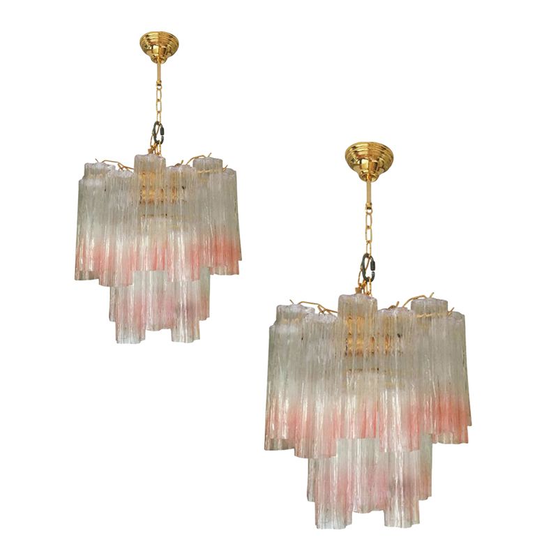 Murano Style Glass Tronchi Venini Style Chandelier , Lot Of 2 Or A Pair Of Chandeliers