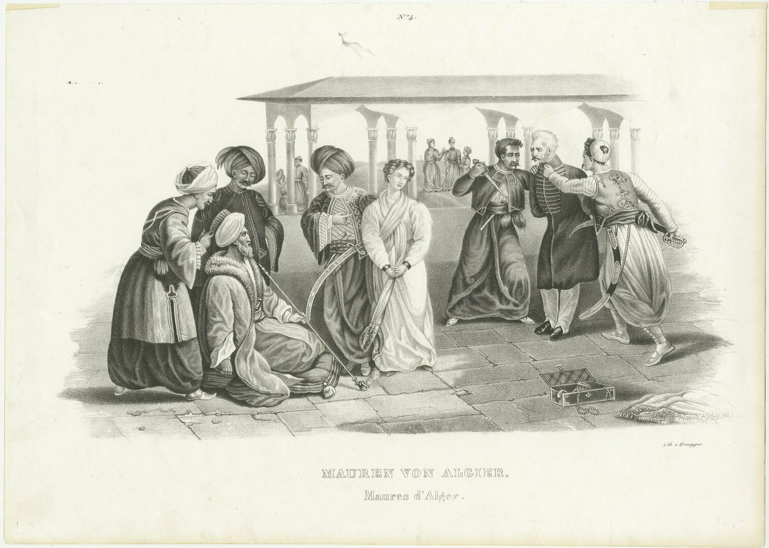 Antique Steel Engraved Print Showing Moors Of Algiers, Algeria