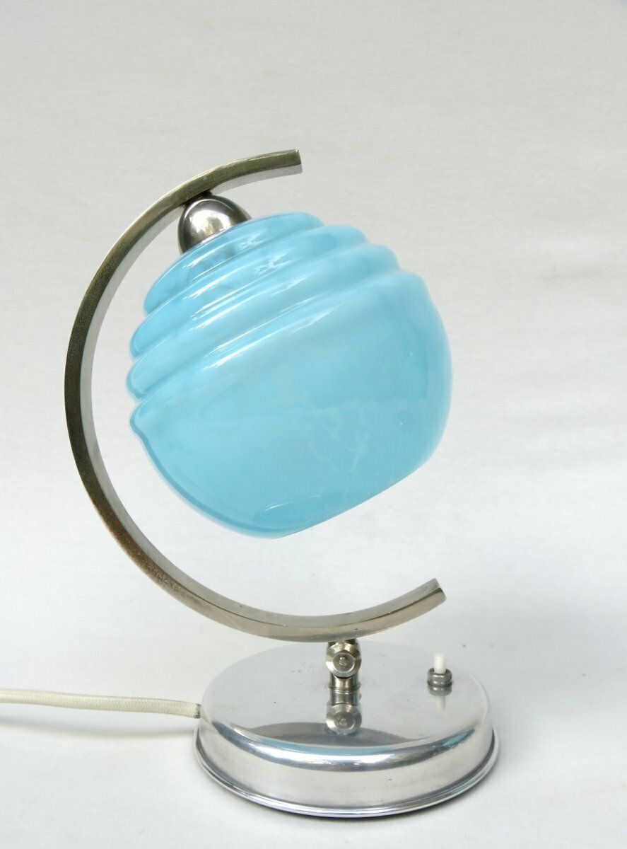 French Bedside Lights, Art Deco, Umbrellas Flamed Light Blue, 1920s, Set Of 2 photo vinterior