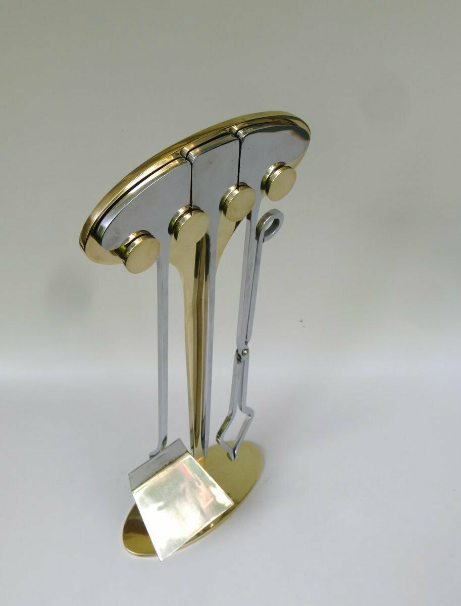 Exceptional Fireplace Cutlery, 70s, Brass, Chrome  Plated, 1970s photo for sale