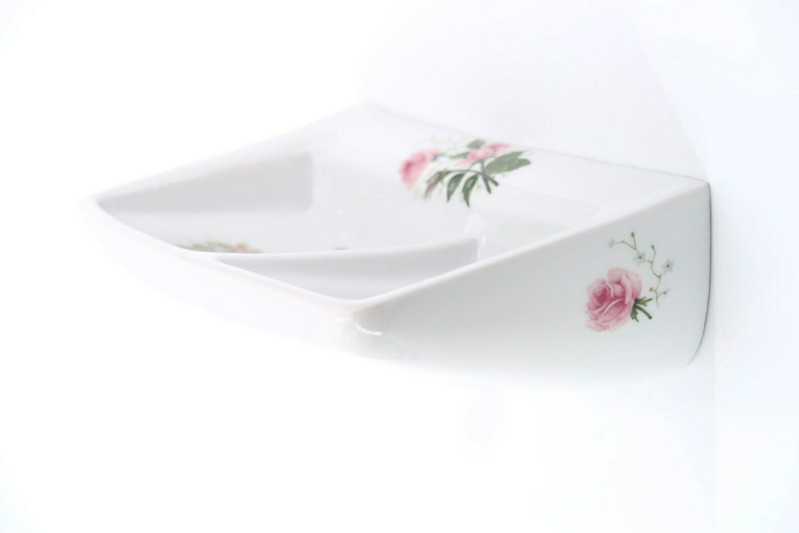 French Champs Elysées Paris Porcelain Wall Soap Dish, Floral Decor, 1960s / Bathroom, White, Pink photo for sale
