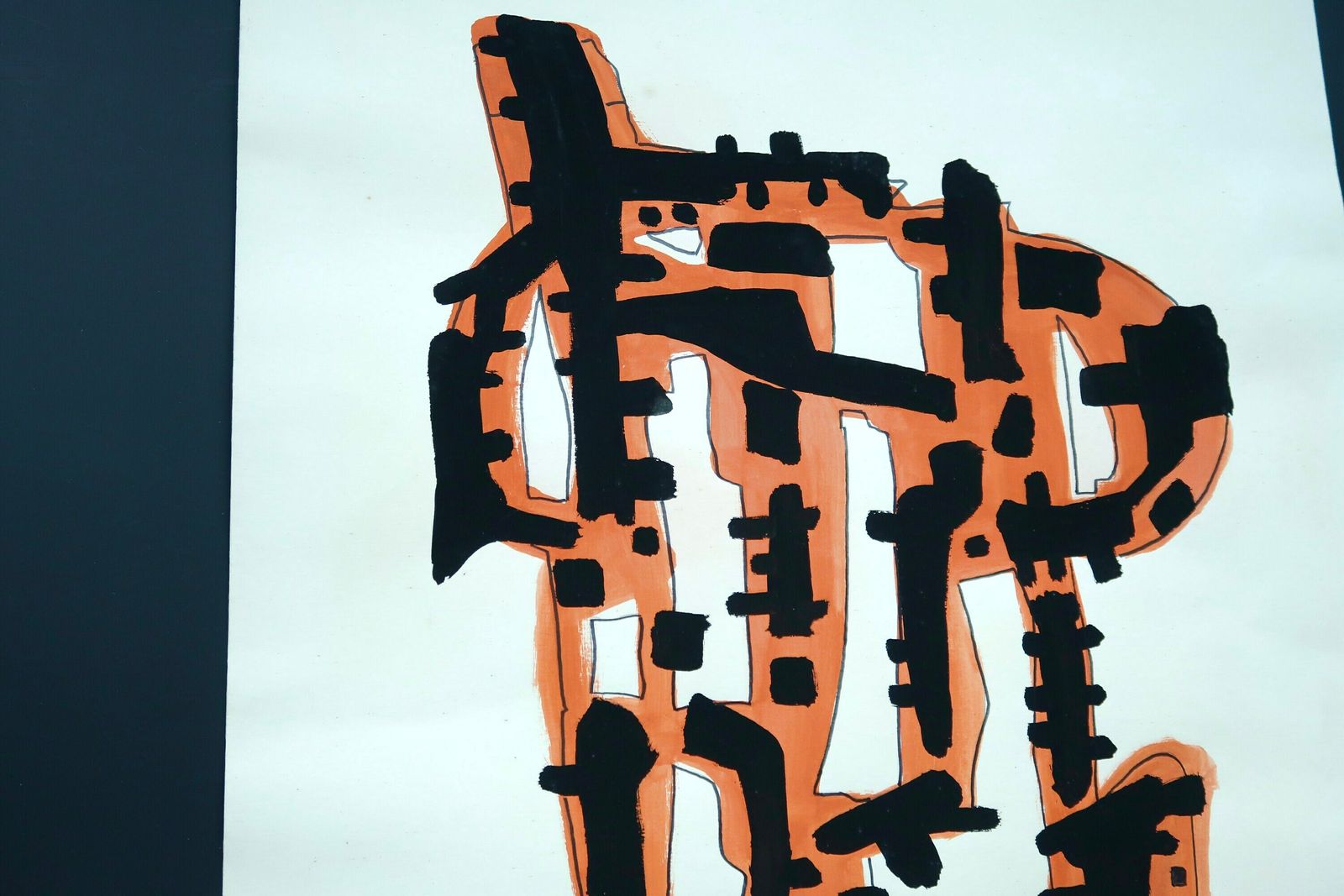 Frans Abstract Schilderij In Zwart En Oranje, Jaren 1990 / Mid Century Modern Kunst, Modernistisch, Minimalistisch, Kleurrijk Ontwerp photo furniture