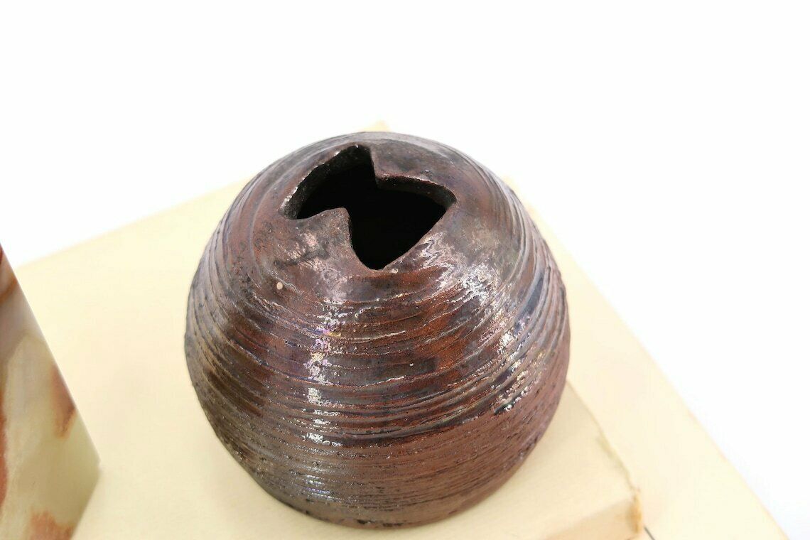 French Ceramic Signed Vase, 1970s / Brown, Wabi Sabi, Vintage, Boho Chic, Folk photo for sale