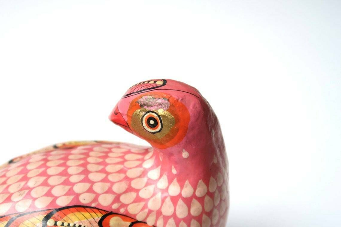 Mexican Folk Art Paper Mache Bird, Dove Signed J. Inès Arana Mex, 1970s / Mexico, Pale Pink, Colorful photo Home Decor