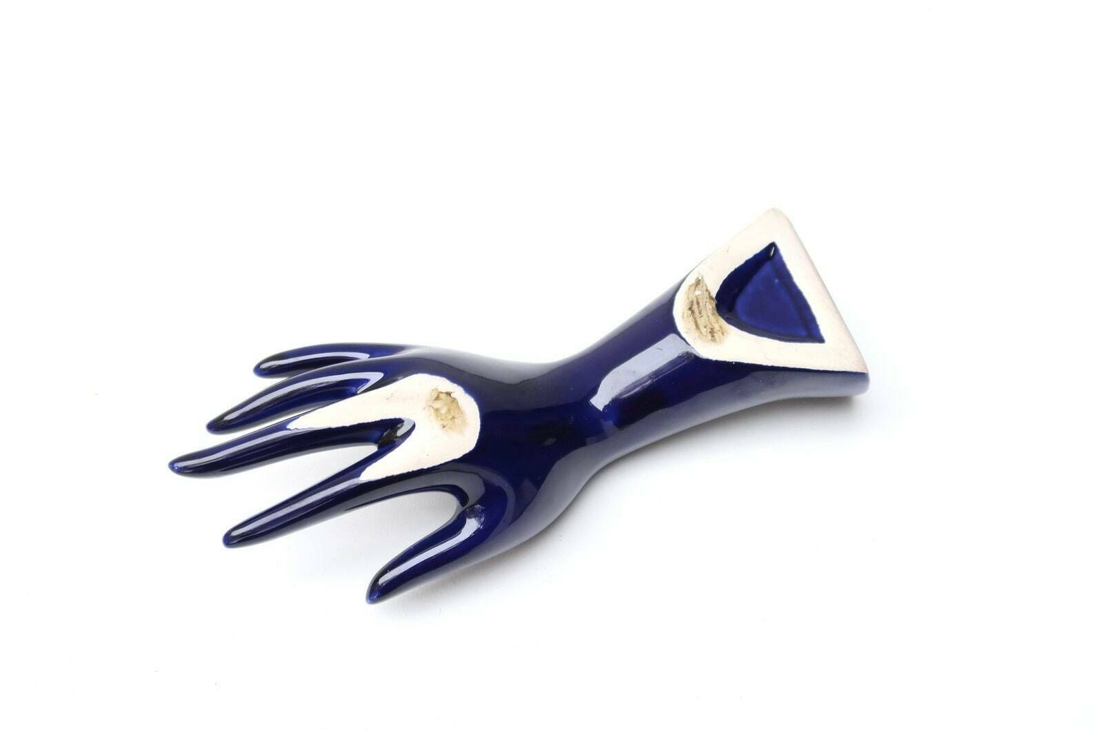 Vase ikebana ou présentoir à bijoux en porcelaine bleue, France, années 1970 / Boho Chic, bohémien, folk, talisman, porte-bonheur photo vinterior